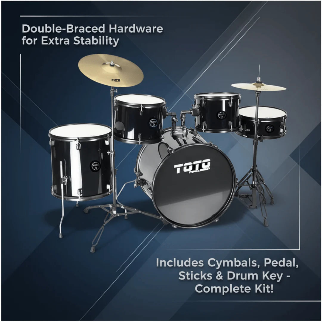 Toto Percussion 5-piece Drum Set W/Cymbal - Black TTD-5-BK